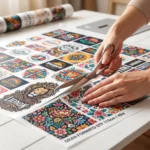 Corte preciso transfer DTF têxtil 115cm detalhe close-up