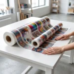 Rolo desenrolado DTF têxtil 115cm comparativa tamanho