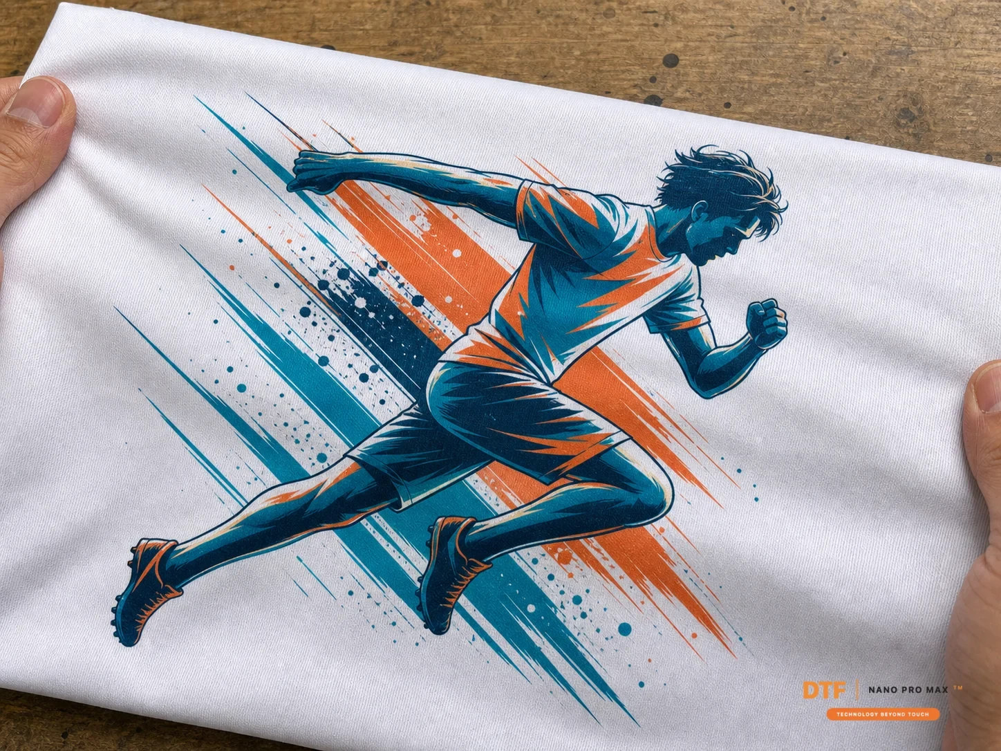 DTF Nano Pro Max — acabamento de toque suave aplicado a peça desportiva premium