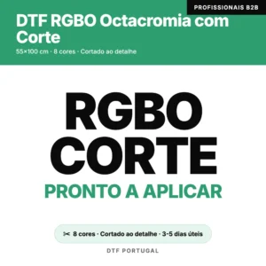 DTF RGBO Octacromia com Corte 55x100 cm — 8 cores premium, serviço profissional de corte, pronto a aplicar — DTF Portugal