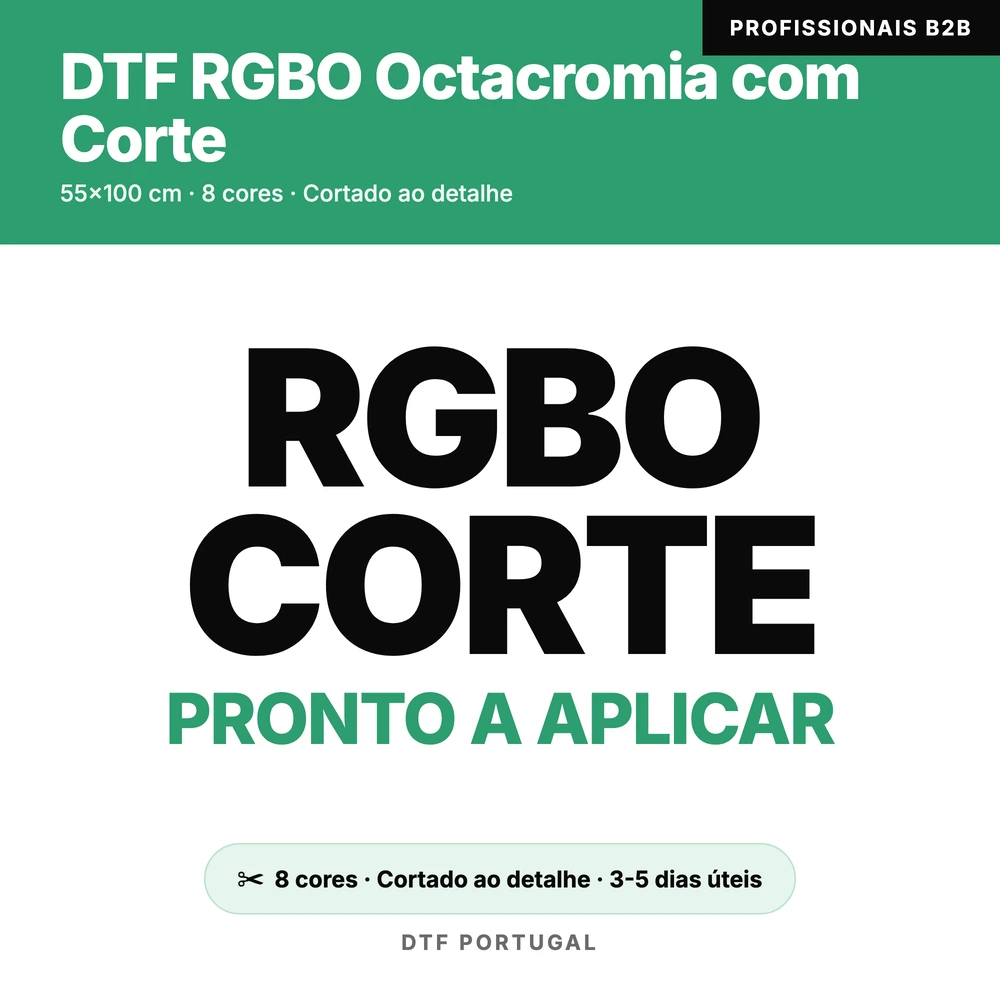 DTF RGBO Octacromia com Corte 55×100 cm — 8 Cores, Pronto a Aplicar